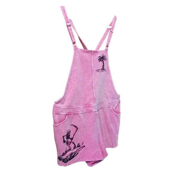 TORRID Plus Size Mauve Wash  Shortfall French Terry Surf Skulls Short Overalls - Picture 4 of 16